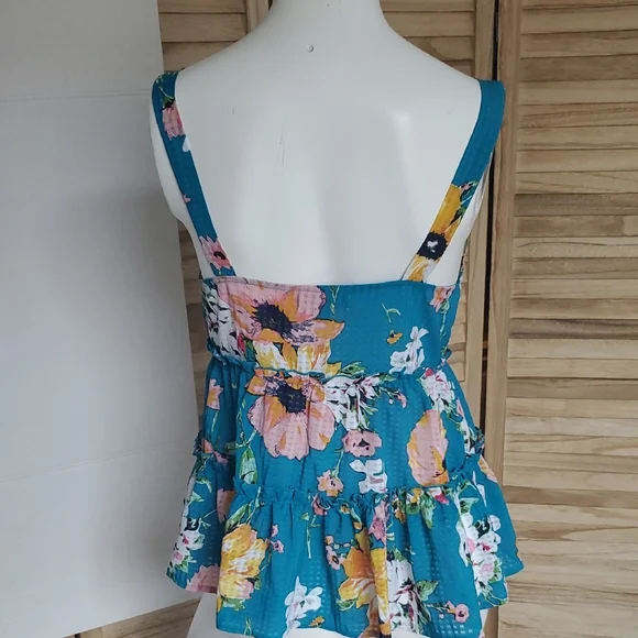 3/35 babydoll Floral Bustier Tank Top Lace up Sz S colorful Romantic - Picture 4 of 12